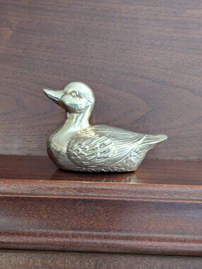 Solid Brass Duck Paperweight Figurine Vintage MCM Decor